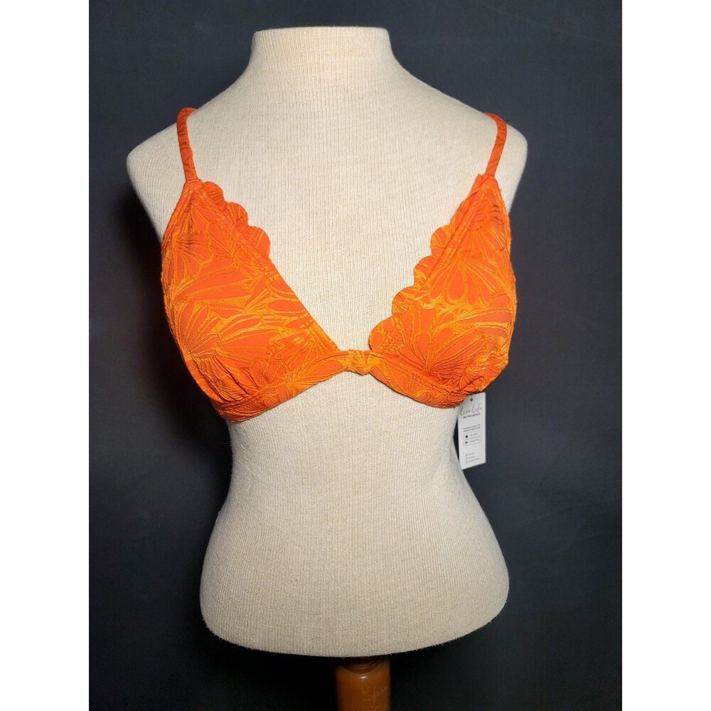 Cupshe Orange Floral Textured High Waisted Bikini Set Womens Size Large Swimsuit